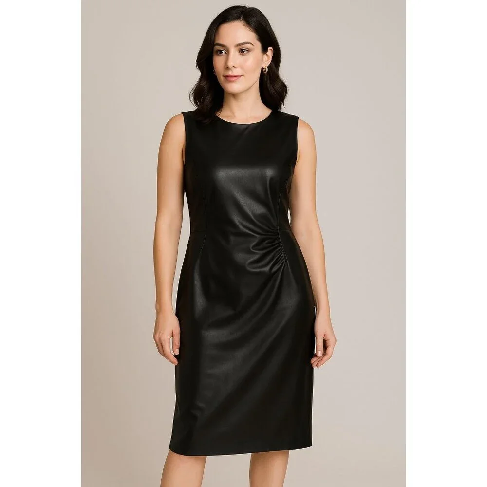 Sachin & Babi Holiday Party Diana Black Faux Leather Sleeveless Dress Size 14 - Picture 3 of 16